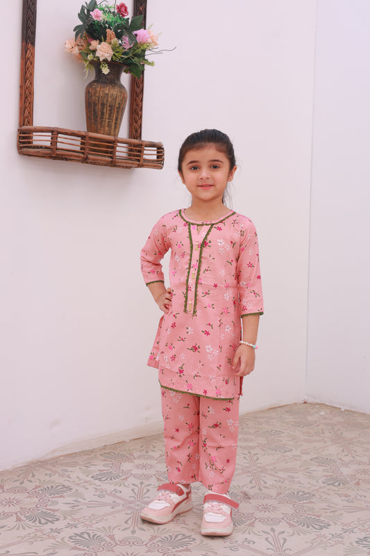 Baby Pink 2pcs Printed Suit-KST 027