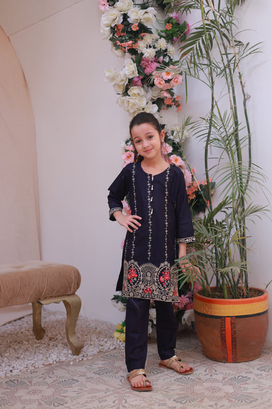 Black Embroidered 2pcs Suit-KST 018