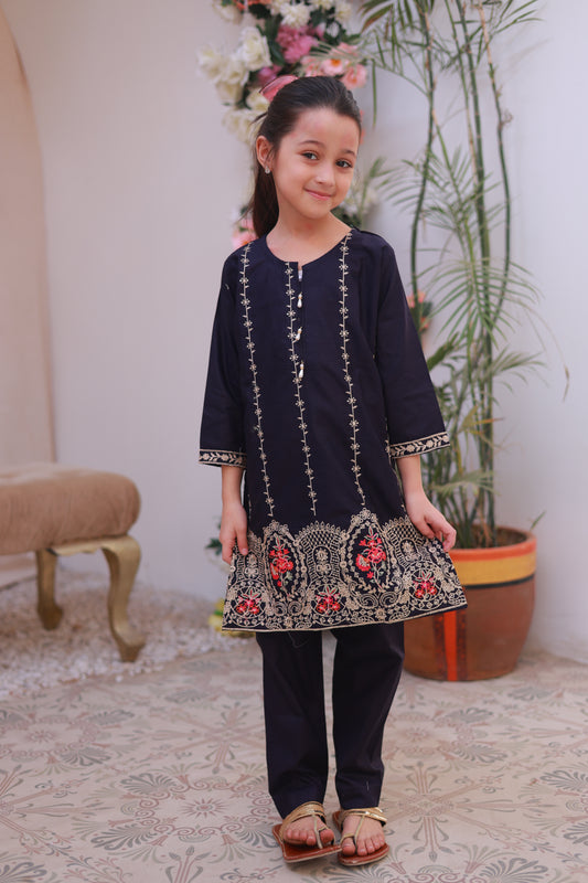 Black Embroidered 2pcs Suit-KST 018