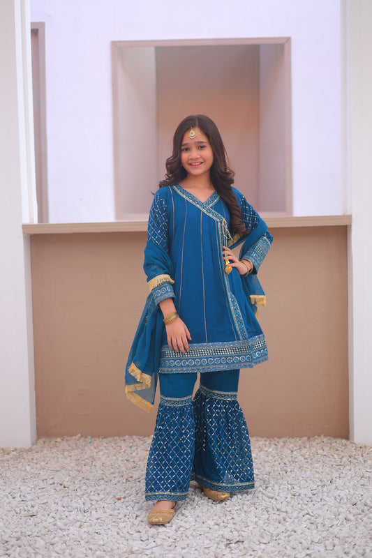 Teal Angrakha Gharara-KG 003