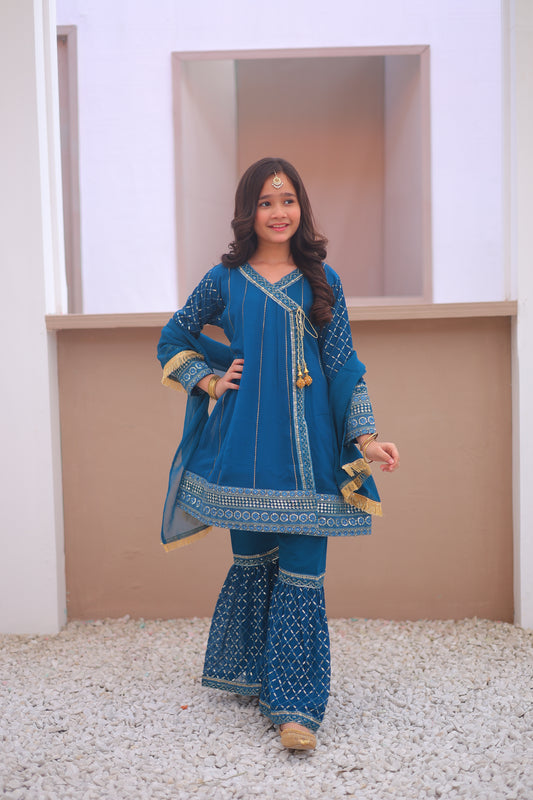 Teal Angrakha Gharara-KG 003