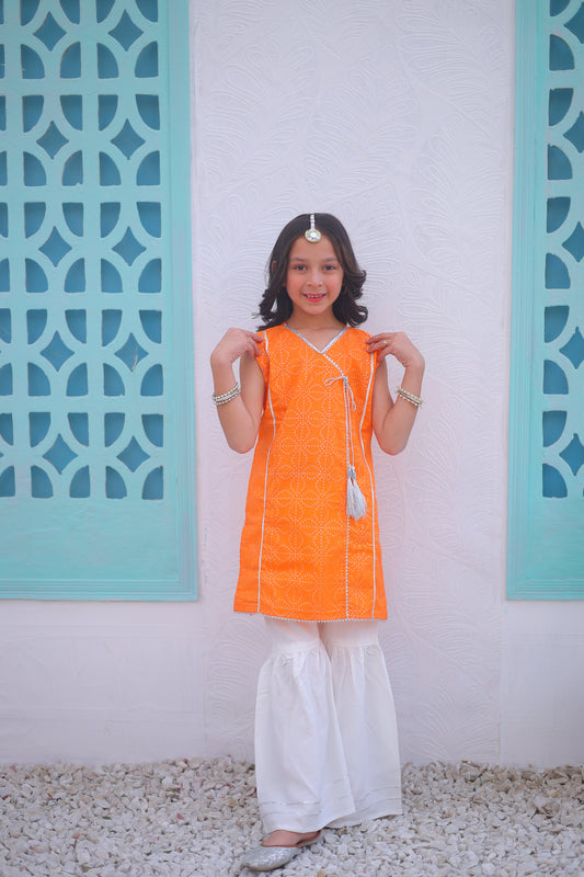 Pumpkin Orange 2pcs Airline Shirt With Gharara-KG 008