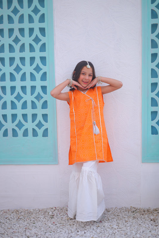 Pumpkin Orange 2pcs Airline Shirt With Gharara-KG 008