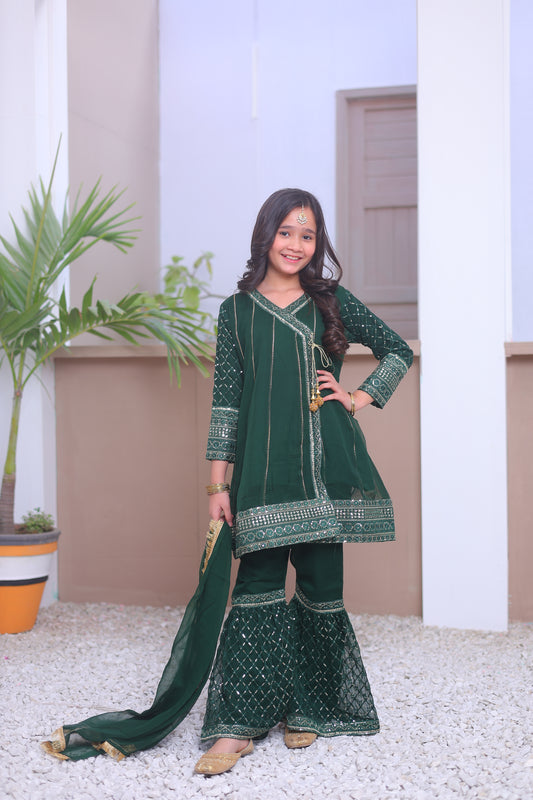 Emerald Green Angrakha Gharara-KG 006