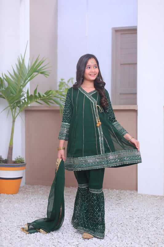 Emerald Green Angrakha Gharara-KG 006