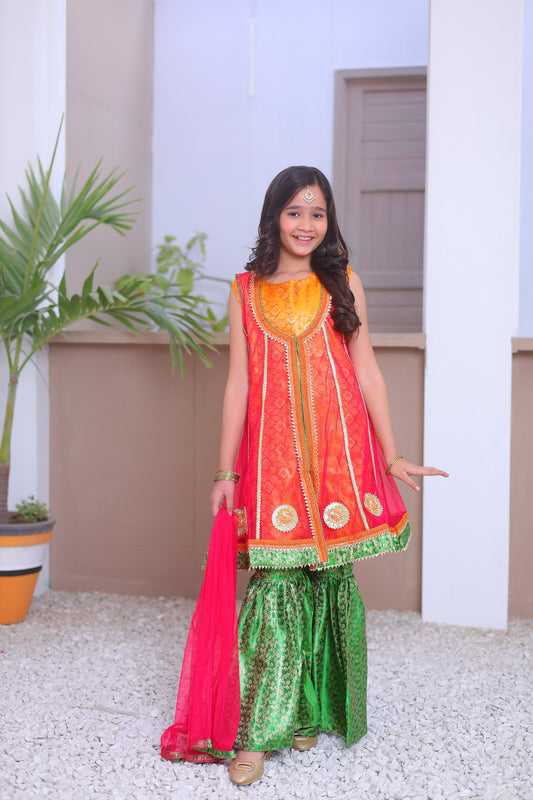 Orange And Pink Coat Style Gharara - KG 001