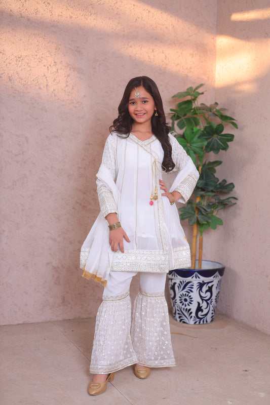 Pearl White Angrakha Gharara - KG 005