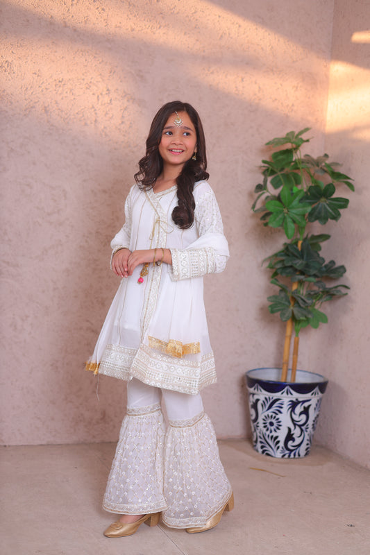 Pearl White Angrakha Gharara - KG 005