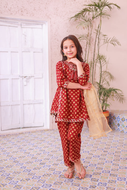 Tomato Red 3Pcs Suit-KST 039