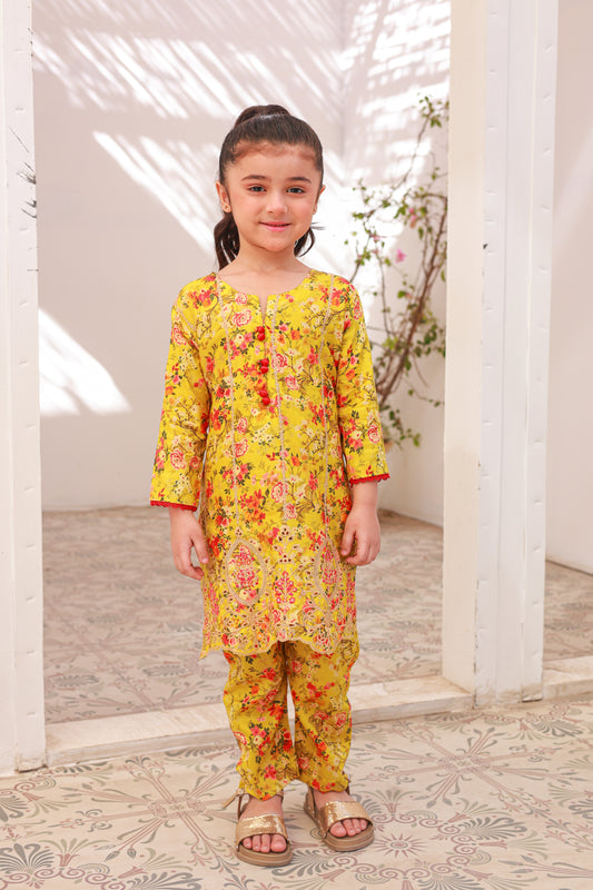 Yellowish 2Pcs Embroidered Suit-KST 009