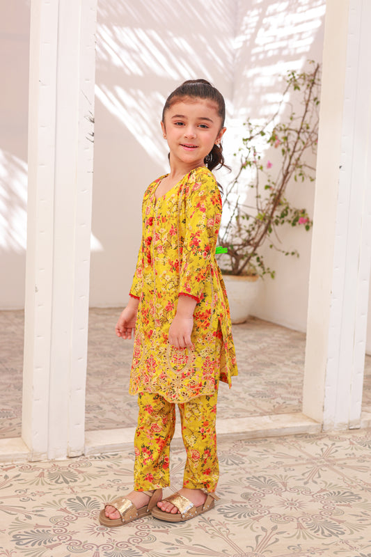 Yellowish 2Pcs Embroidered Suit-KST 009