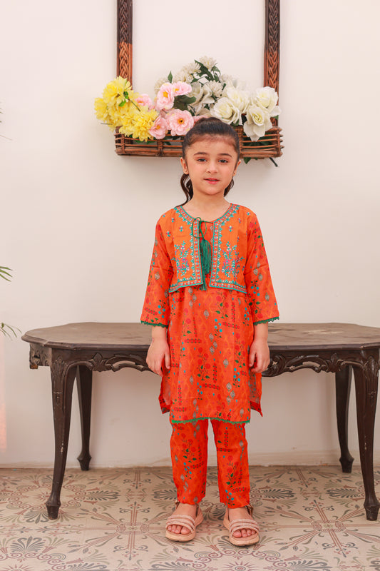 Orange Koti Style Embroiders 2pcs Suit-KST 012