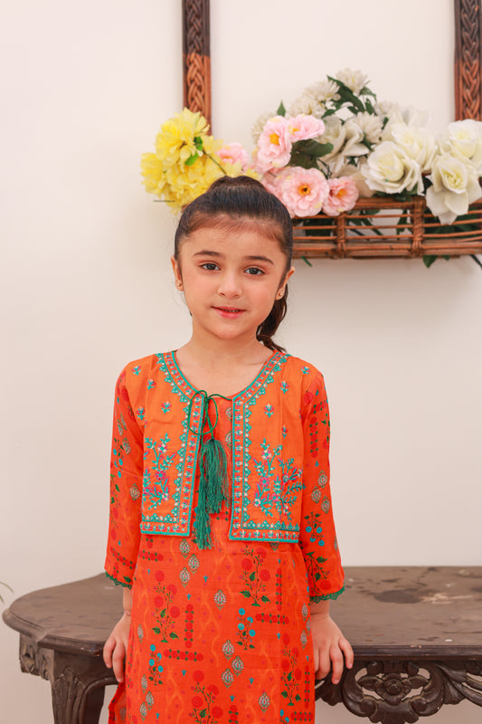 Orange Koti Style Embroiders 2pcs Suit-KST 012